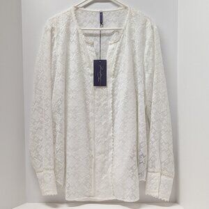 NYDJ Sheer White Lace V-Neck Blouse w/ Cami - NWT